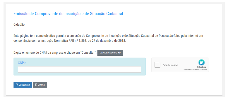 página de serviços da Receita Federal.
