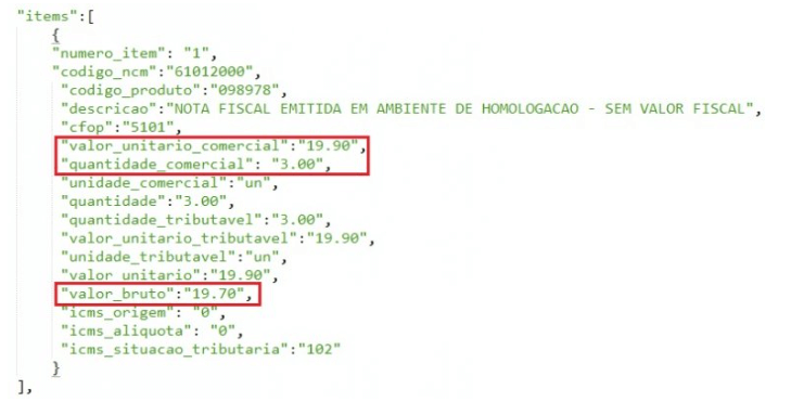 Exemplo de código da rejeição 629